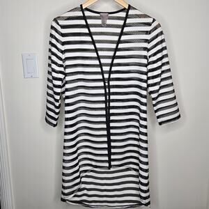 EASYWEAR by Chico's Black & White Striped Bathing Suit Cover or Summer Top Sz S